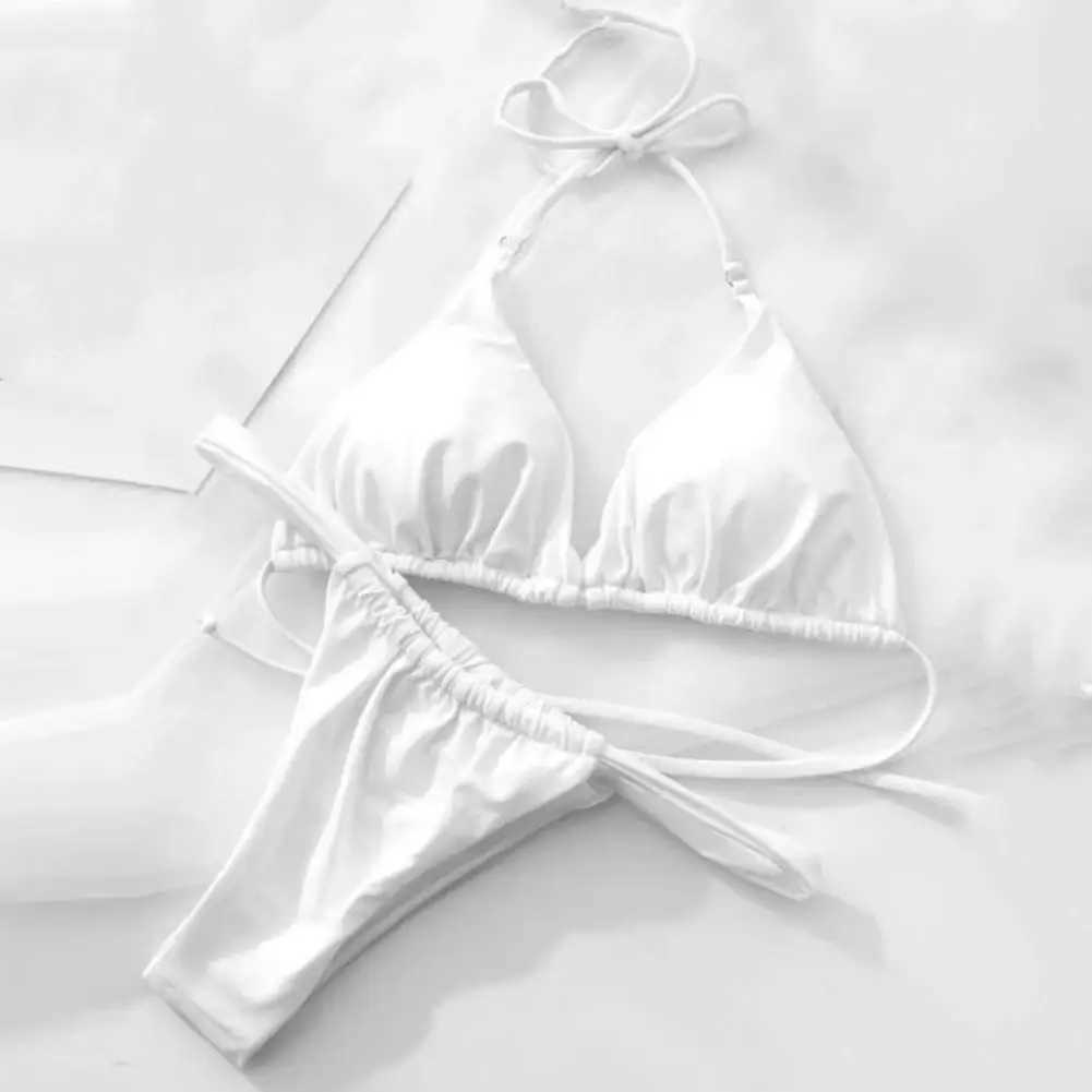 Womens bikini set with low cut decal push ups sexy and spicy girl bikini set lace up waist suspender neck yukata swimsuitXJ250324