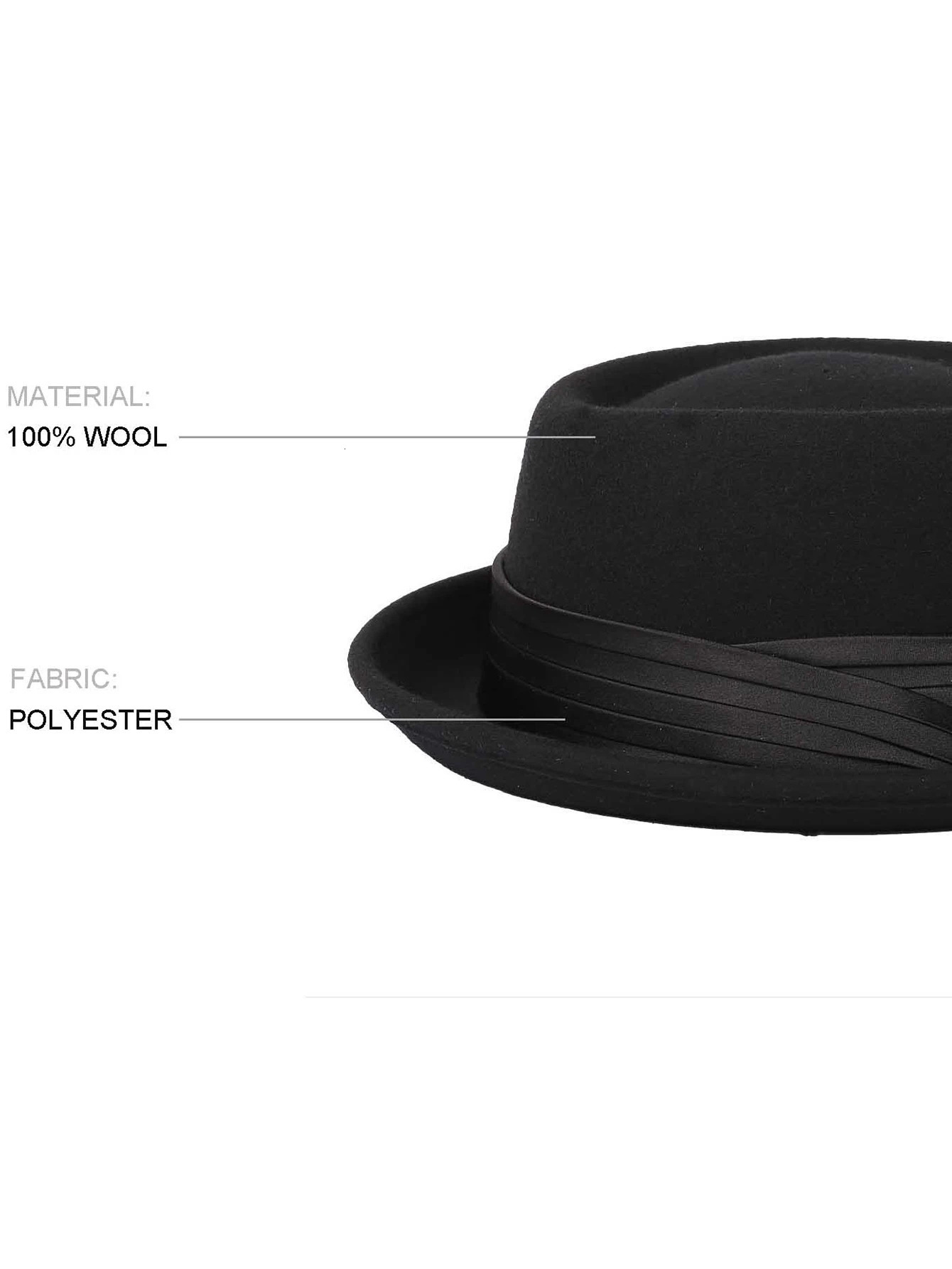 Womens Foldable Pork Pie Fedora Hat Width Brim 100% Wool Felt Pork Skin Hat Church Jazz Ribbon 250322