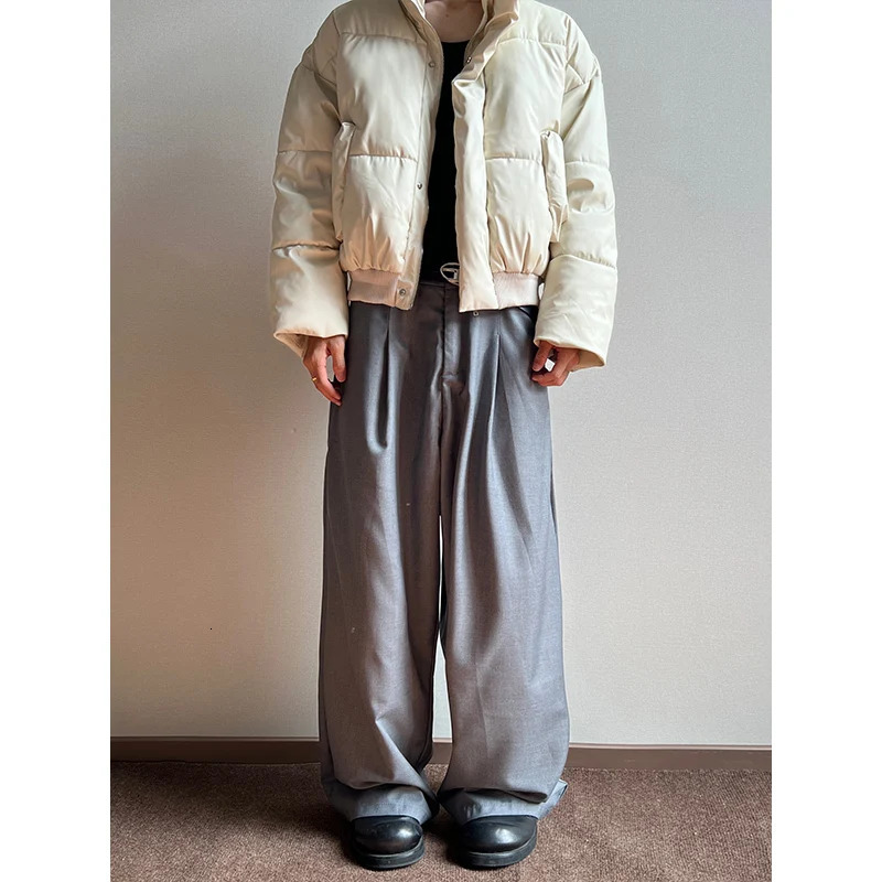 Grey black suit pants mens oversized fashionable social mens dress pants Korean loose wide leg pants mens office pants 250321