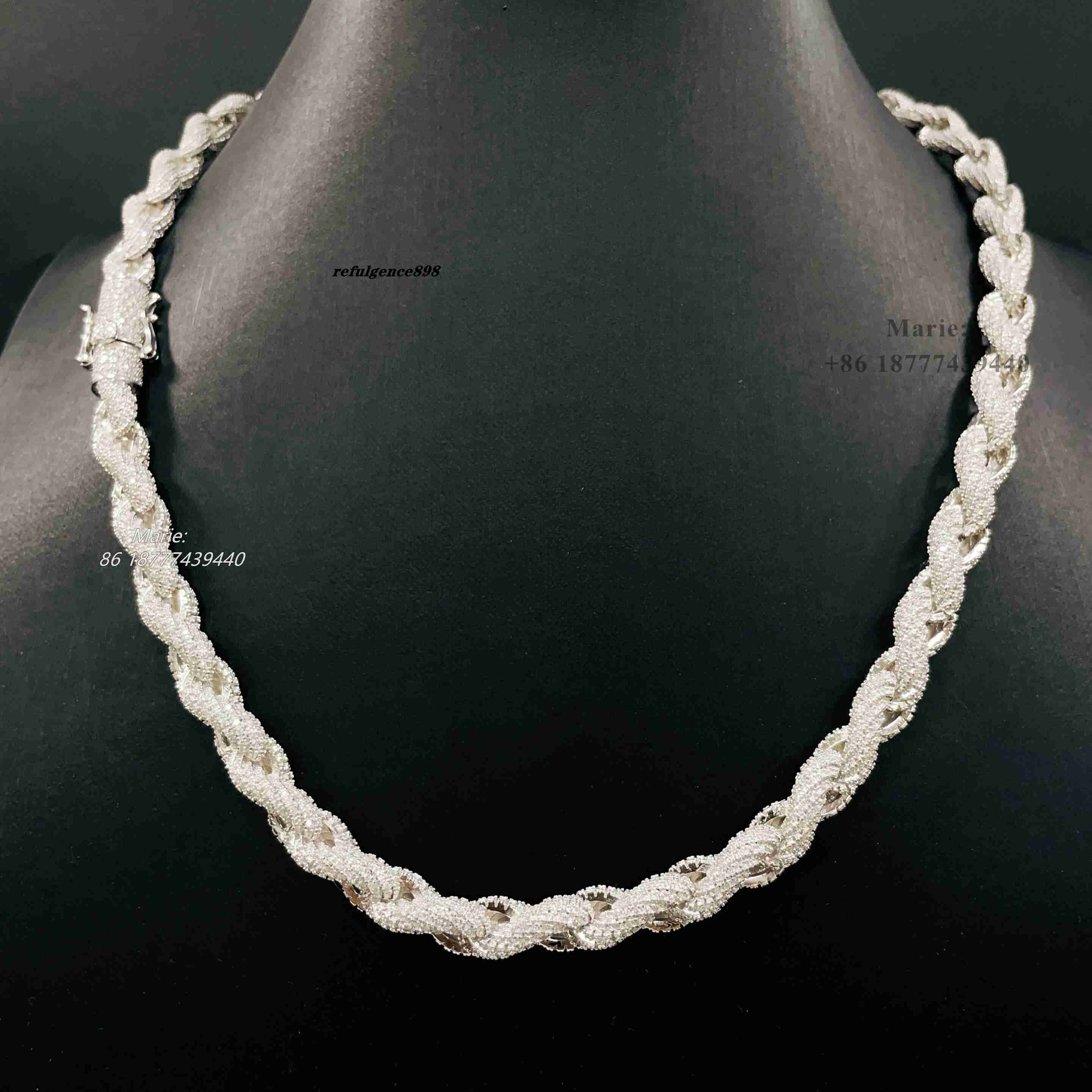 Fashion Jewelry Vvs Moissanite Diamond 7mm Wide Rope Chain Iced Out Necklace 925 Sterling Silver Hip Hop