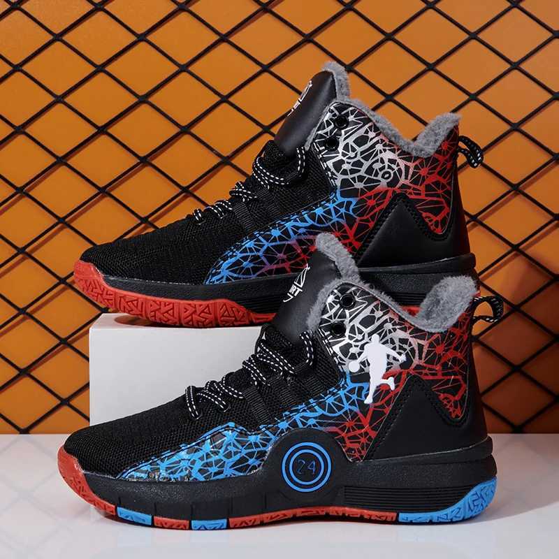 Winter childrens basketball shoes boys thick warm snow boots girls non slip outdoor casual childrens wear-resistant sports shoes W250324