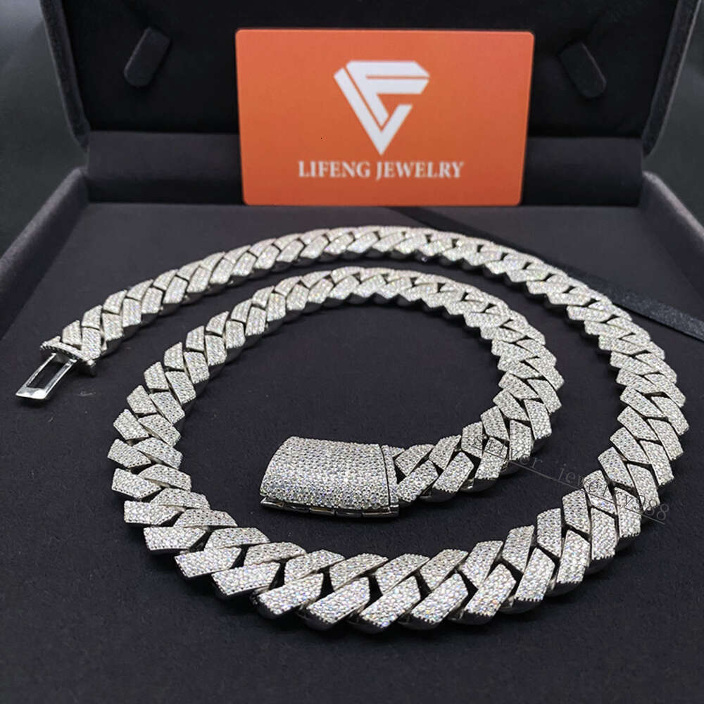 Fine Jewelry Necklaces 15mm 16/24inches White Color Moissanite Cuban Chain Custom Silver Plated High Quality 925 Silver Necklace