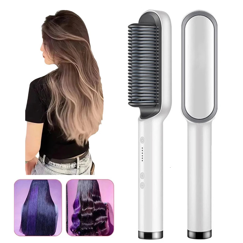 Multifunctional Hair Straightener Ptc Heating Fast Negative Ions Fluffy Hair Electric Comb Straight Straightening Hair Brush 250324