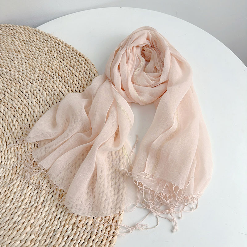 K225 Spring and summer thin cotton and linen striped scarf literary versatile soft neck scarf ladies travel shawl 2023 new