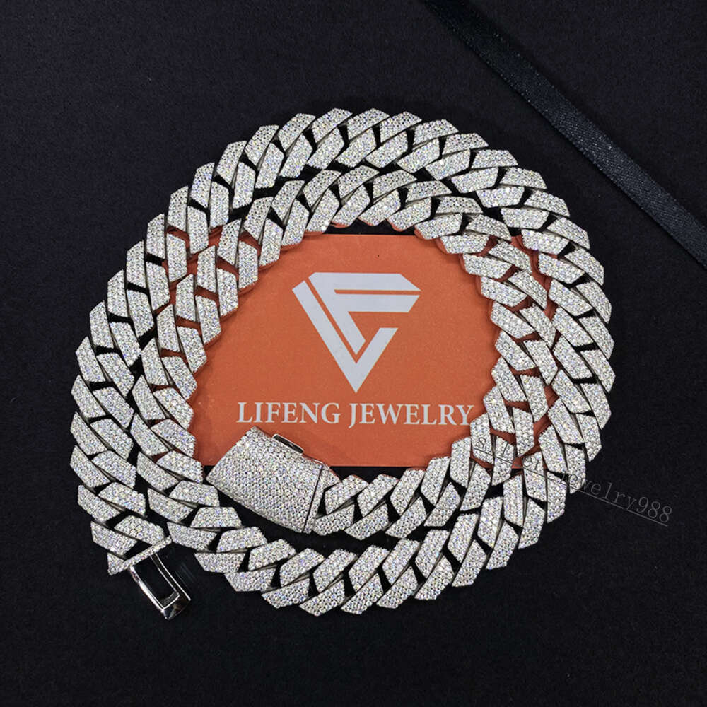 Fine Jewelry Necklaces 15mm 16/24inches White Color Moissanite Cuban Chain Custom Silver Plated High Quality 925 Silver Necklace