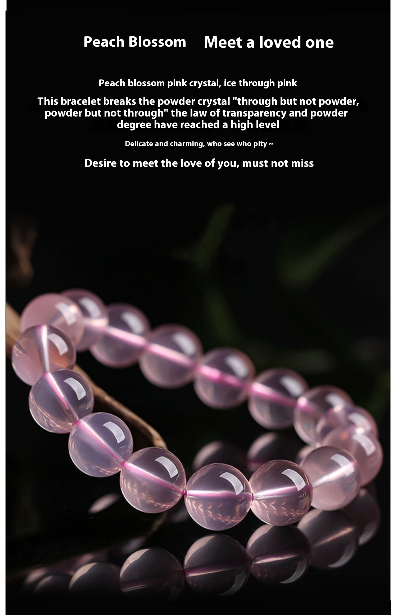 Natural Powder Loose Beads Madagascar Jelly Pink Crystals Bracelet Women Single Loop