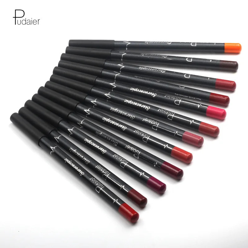 Pudaier 12pcsset Multicolor Lip Liner Pencil Coloring Lip Makeup Beauty Tools Waterproof Long Lasting Cosmetic Lipliner Pen kit 250324