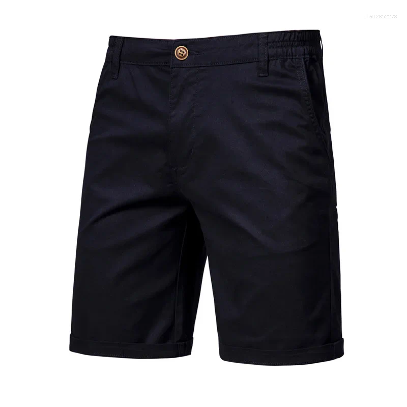 Men's Shorts Men Summer Cotton Elastic Waist Casual Classic Fit Business Half Pants Stretch Khaki Chino Streetwear Beach