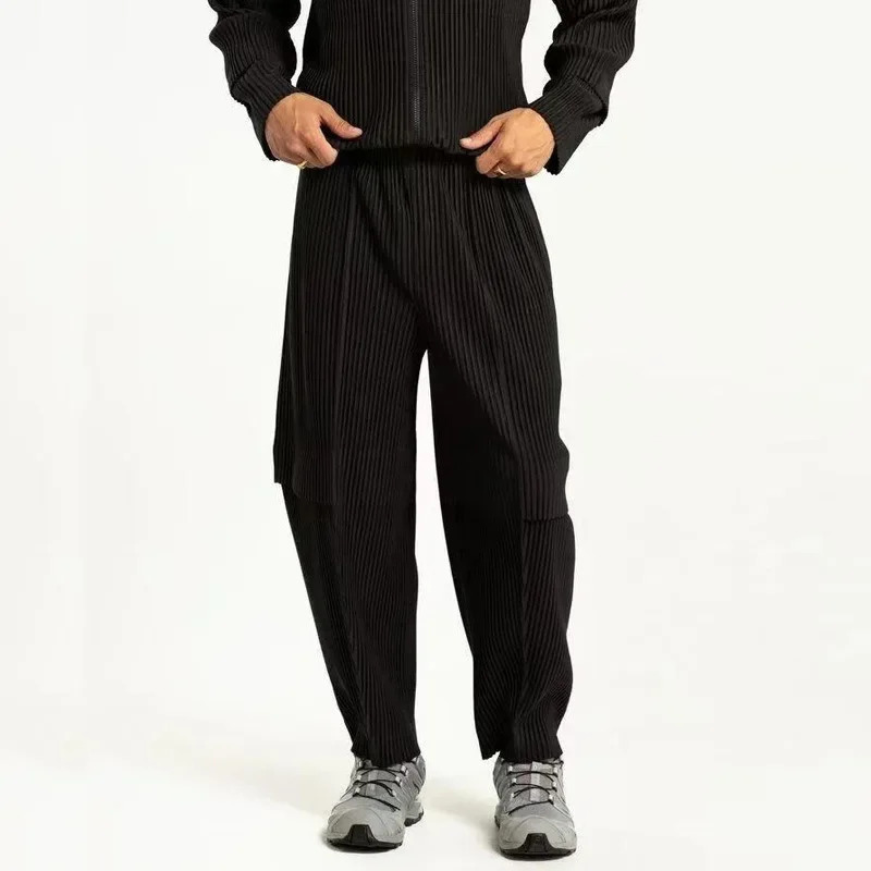 Miyake pleated work pants loose Japanese original solid 2025 spring layered n casual nine minute for men 250322