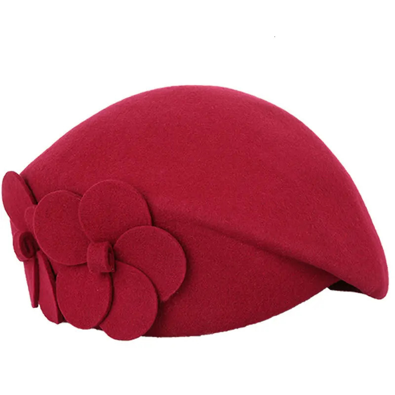 Vintage Black French Beret 100% Wool Hat Womens Pink Flower Fedora Winter Felt Womens Church Hat Chepeau Feminino Gift 250320