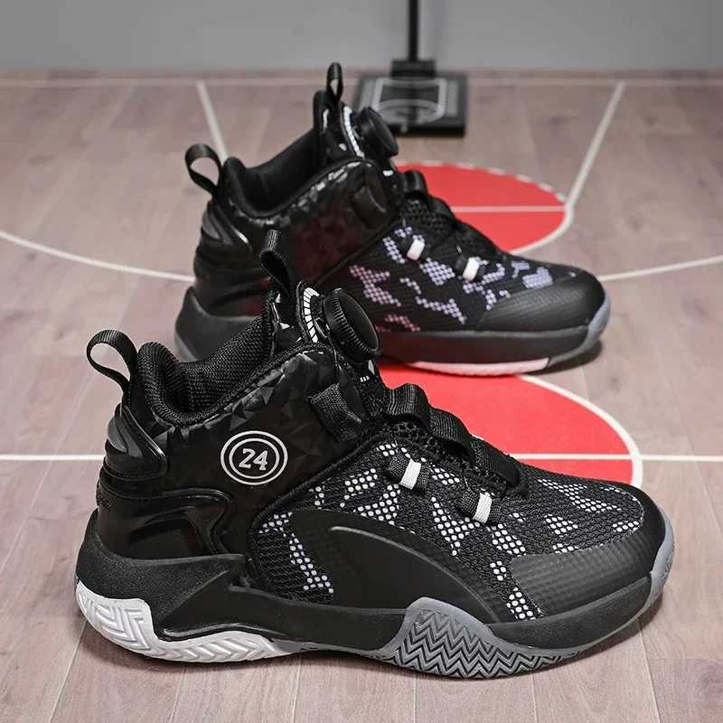 Childrens basketball shoes breathable boys and girls button anti slip sports childrens outdoor leather mat coach sports shoes W250324