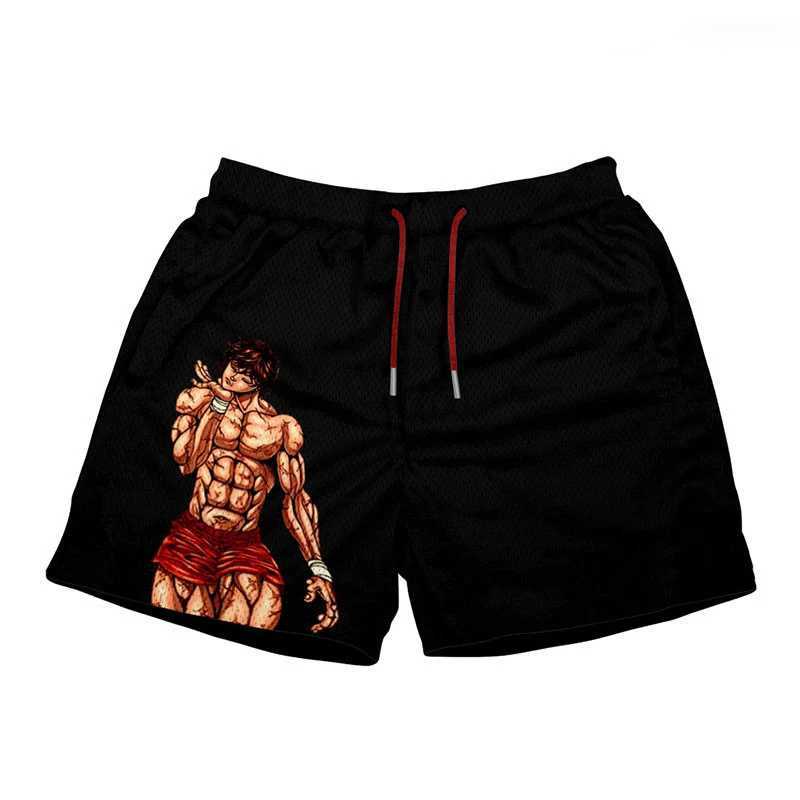 Mens fast drying Baki Hanma 3D printed anime gym shorts fitness network sports shorts summer casual manga shorts W250324