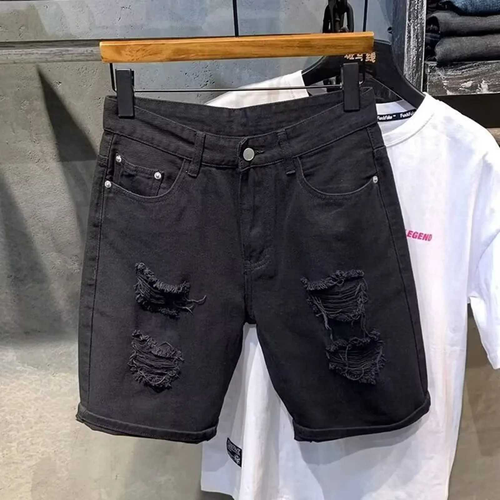 Mens Summer Ripped Denim Shorts High Quality Straight Quarter Pants Men Plus Size Workout Gym High Quality Shorts T250603