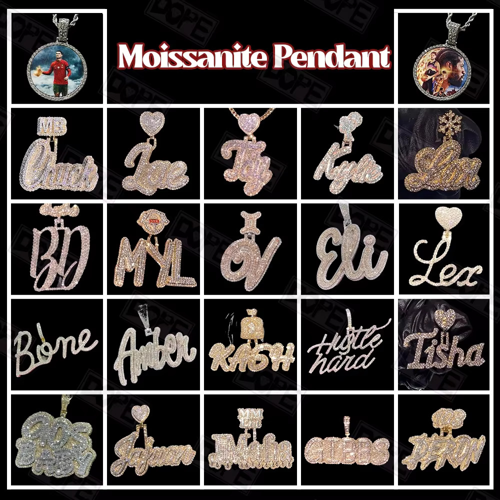 Iced Out Vvs Mossanite Chain Sier Name Letter Hiphop Custom Moissanite Pendant