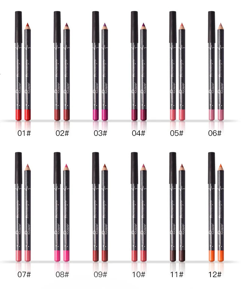 Pudaier 12pcsset Multicolor Lip Liner Pencil Coloring Lip Makeup Beauty Tools Waterproof Long Lasting Cosmetic Lipliner Pen kit 250324