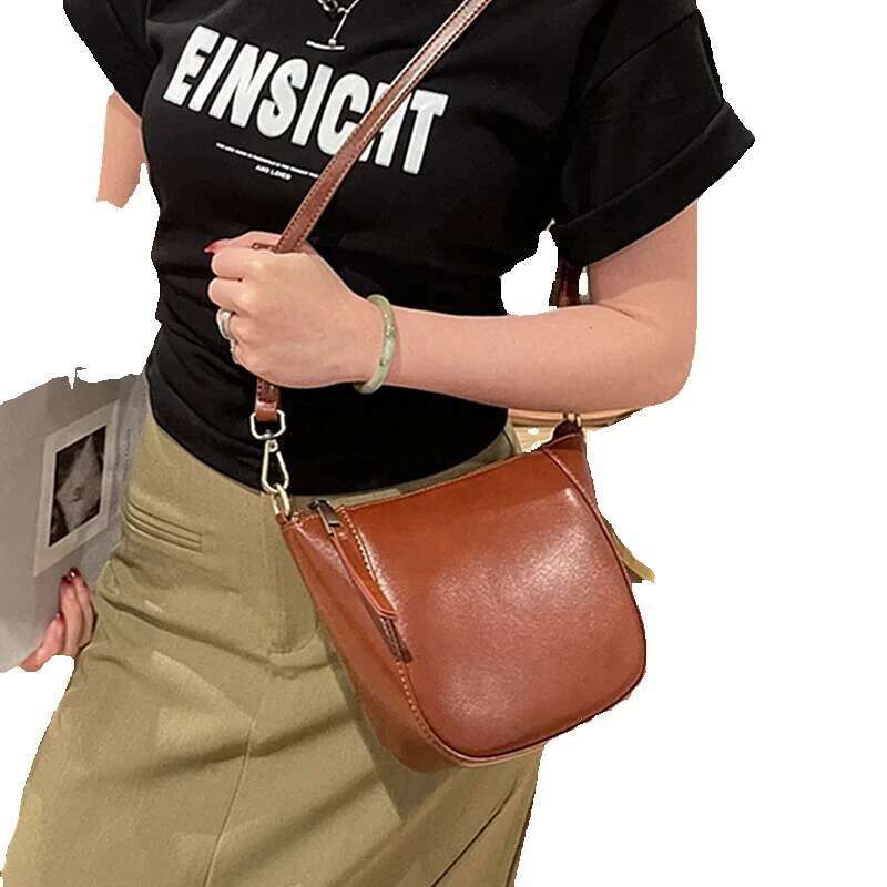 Hifashion Cowhide Genuine Leather Saddle Small Shoulder Bags For Women 2025 Designer Crossbody Purse Cute Ladies Handbags