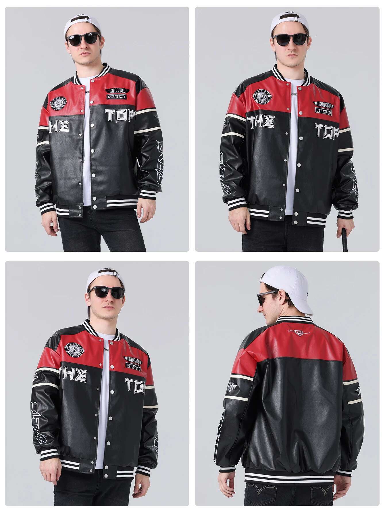 Spring&Autumn Men's Faux Leather Jackets Ooutdoor Sports Long Sleeve Moto Biker Coat Unisex Baseball Outerwear Streetwear