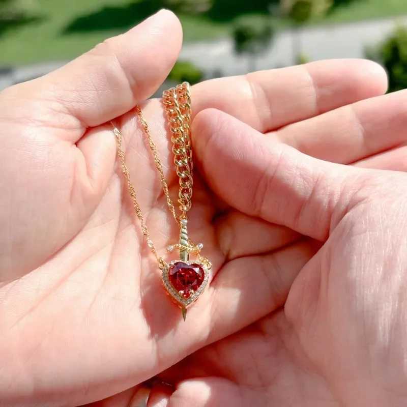 Heart Sword Necklace - Couple Necklace -18k Gold Plated Stainless Steel Zircon Crystal Ring Bracelet Jewelry Set W250325