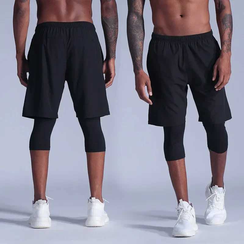 2 mens double running sweatshirts with pockets marathon training shorts and breathable fitness pants W250324