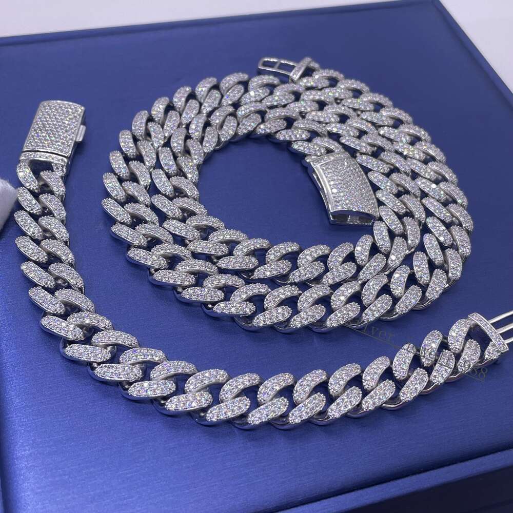 Trendy Jewelry 14mm Hiphop Chain S925 Two Rows Vvs Moissanite Diamond Iced Out Fashion Cuban Link Chain