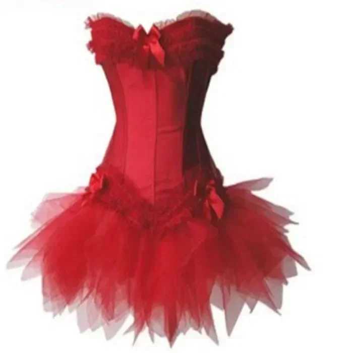 Womens plus size satin lace funny tight corset Tutu dress Halloween costume W250325