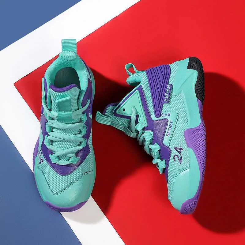 Fashionable boys basketball shoes comfortable and breathable mesh belt high top indoor sports shoes hot selling students campus training shoes W250324