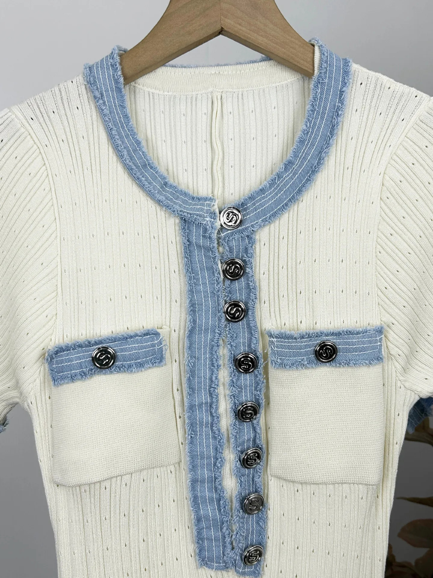 Autumn Winter Elegant Womens Knitted Long Skirt Cowboy Splicing Work Pocket Short Sleeve Single Chest Fashion Womens Tank Top 250322