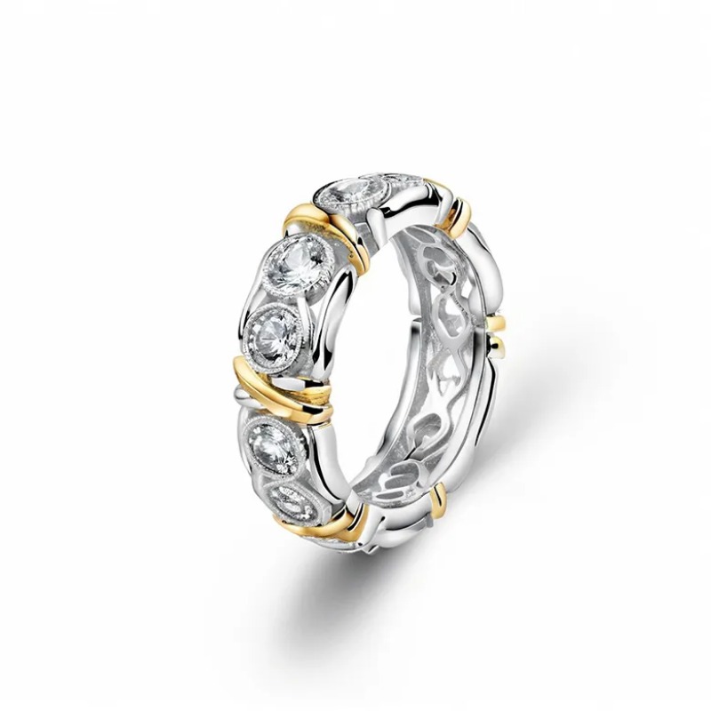 Chic Womens Party Accessory: Sparkling Diamond Cross Engagement Ring in Mixed Metals (Available Sizes 6-9)