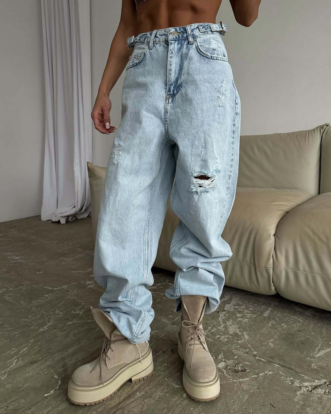 Jeans for women, straight tube, loose and luxurious, summer high waist, slimming, beggar, ripped hole, wide leg pants, trendy