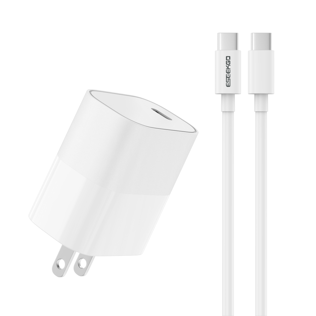 USA STOCK ESEEKGO T-22UC Travel Adapter (20W US Standard ) With 3.3FT Type-C To Type-C Fast Charging Cable With Retail Package ship in 2 days