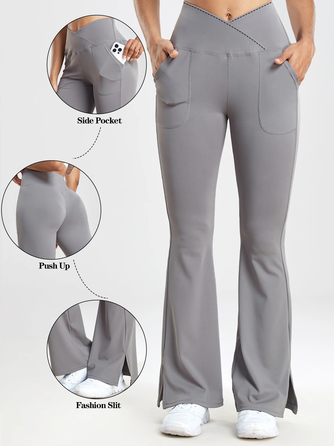 Womens casual solid Vshaped waist pocket side vent flange leg ultrathin suitable for streetwear womens pants 250324