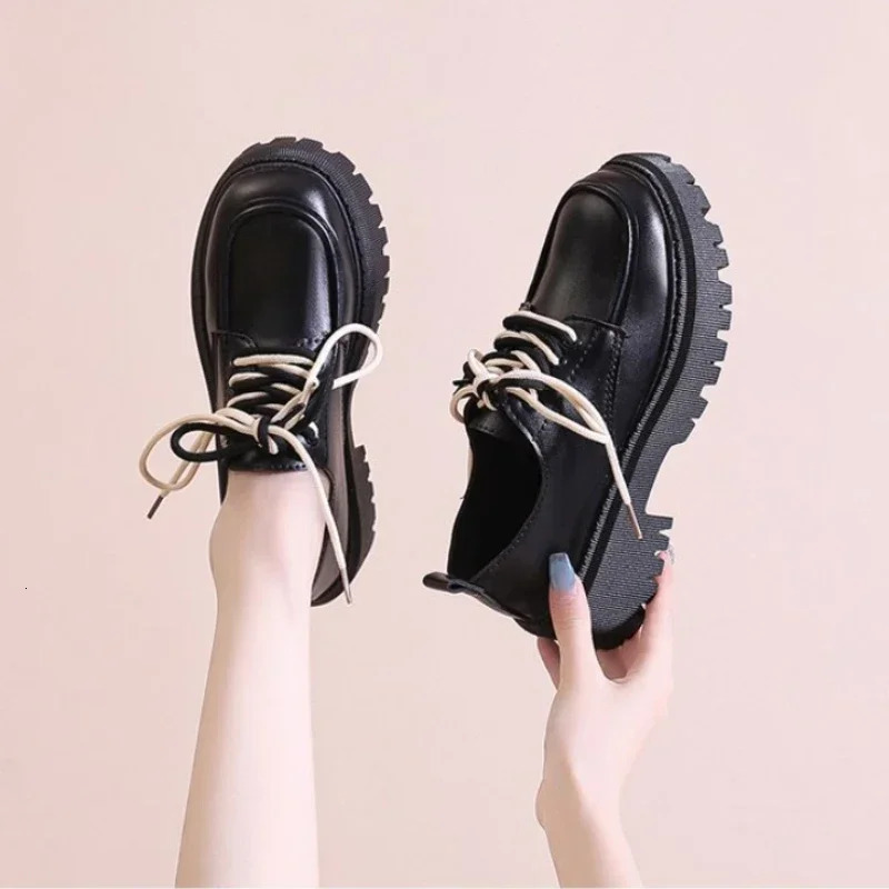 Women Shoes Autumn Round Toe Black Flats Loafers With Fur Casual Female Sneakers Ladies Footwear Oxfords Clogs Platform Fall Cr 250317