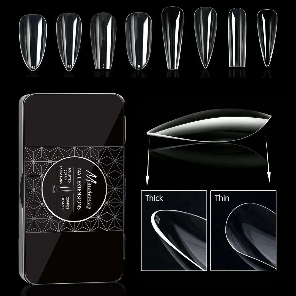 Soft gel false tip box natural carved ballet coffin almond false nail full set of high-quality nail pressing products 250324