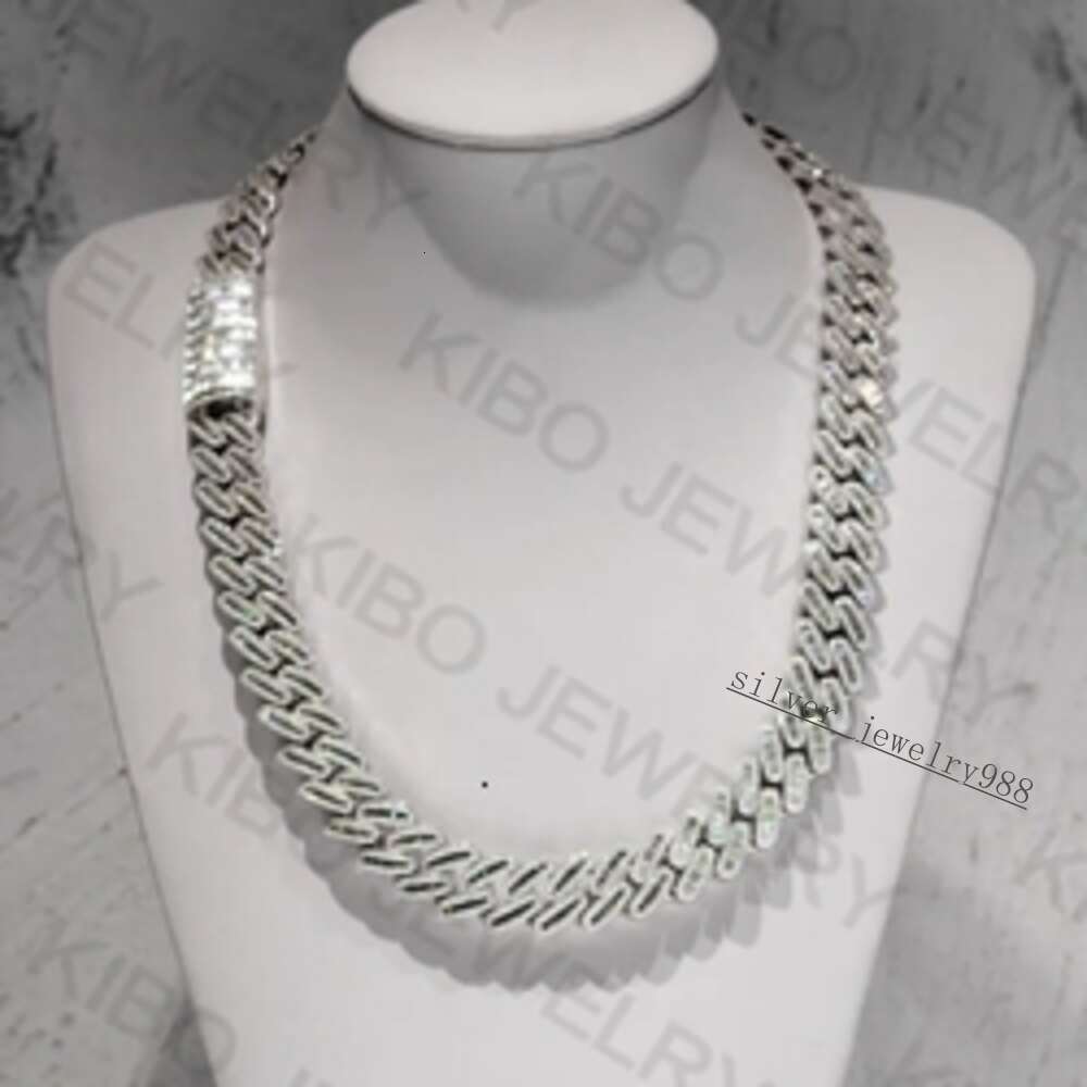 Iced Out for Mens Necklace Silver Chains Baguette Cut Moissanite Diamond 18mm Vvs Moissanite Cuban Link Chain