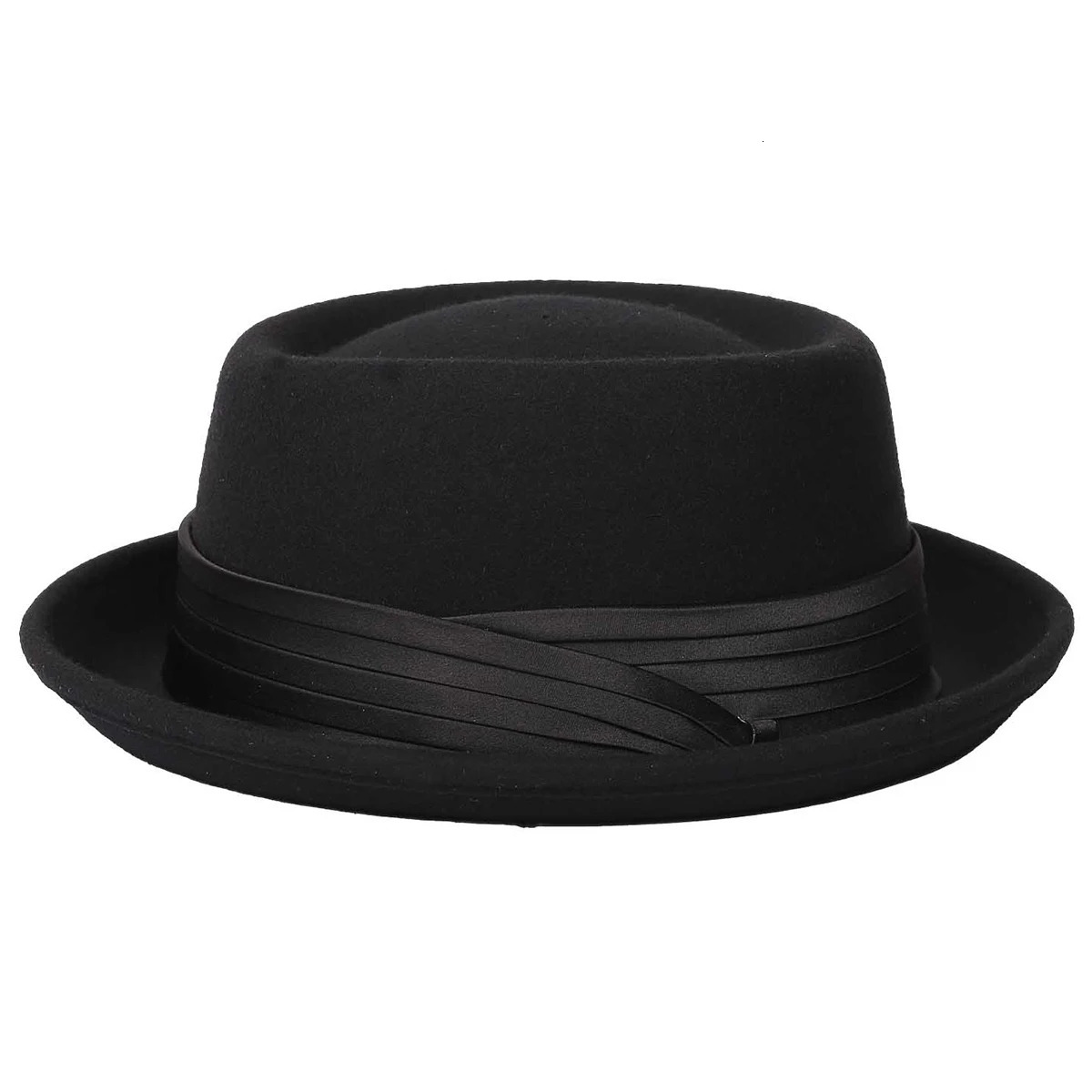 Womens Foldable Pork Pie Fedora Hat Width Brim 100% Wool Felt Pork Skin Hat Church Jazz Ribbon 250322
