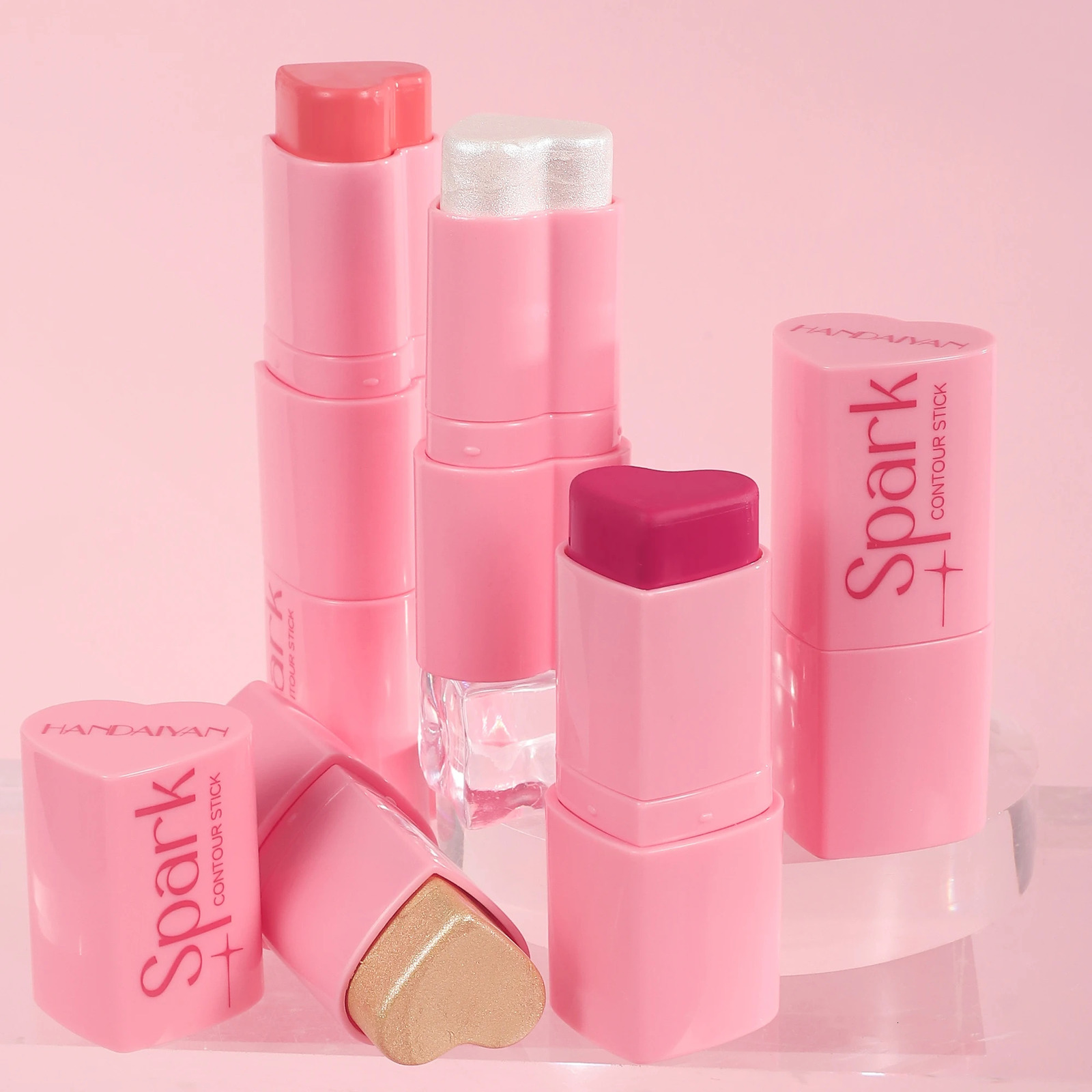 HANDAIYAN Heart Shaped Blush Stick Contour Highlighter Pearlescent Face Brightening Womens Cosmetics High Pigment Long-lasting 250324