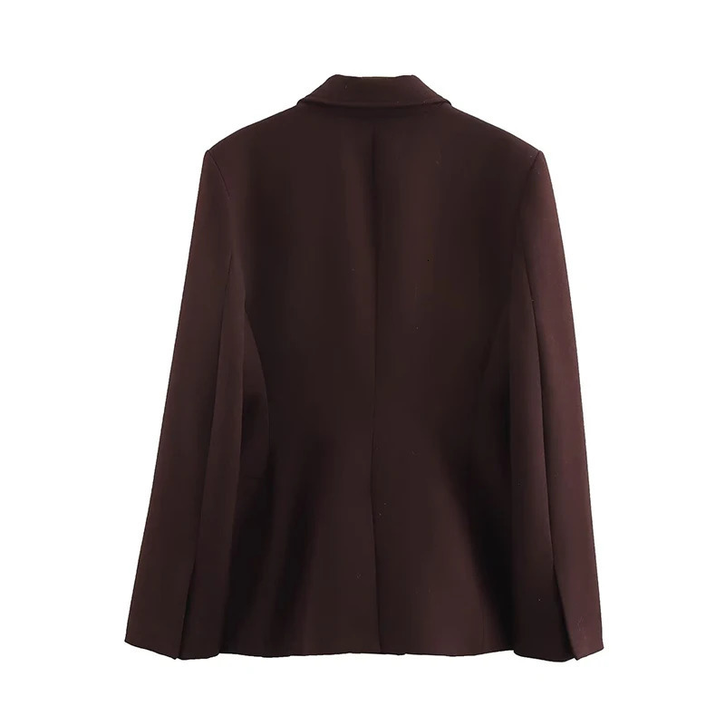 Willshela Women Fashion With Pockets Brown Single Button Blazer Vintage Notched Neck Long Sleeves Female Chic Lady Outfits 250321