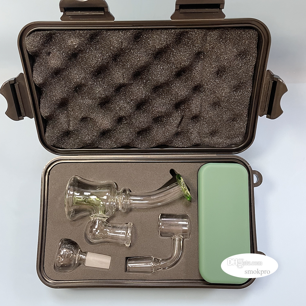 Tariff Free - Mini Glass Dab Oil Rig Set Portable Recycler Water Hookah Bubbler With 14mm Male Bowl Slide Quartz Bucket Banger Attachment