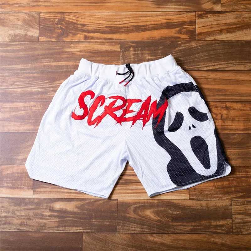 Mens sports and fitness shorts Gothic ghost print 5-inch quick drying breathable shorts with pockets for training and running activities W250324