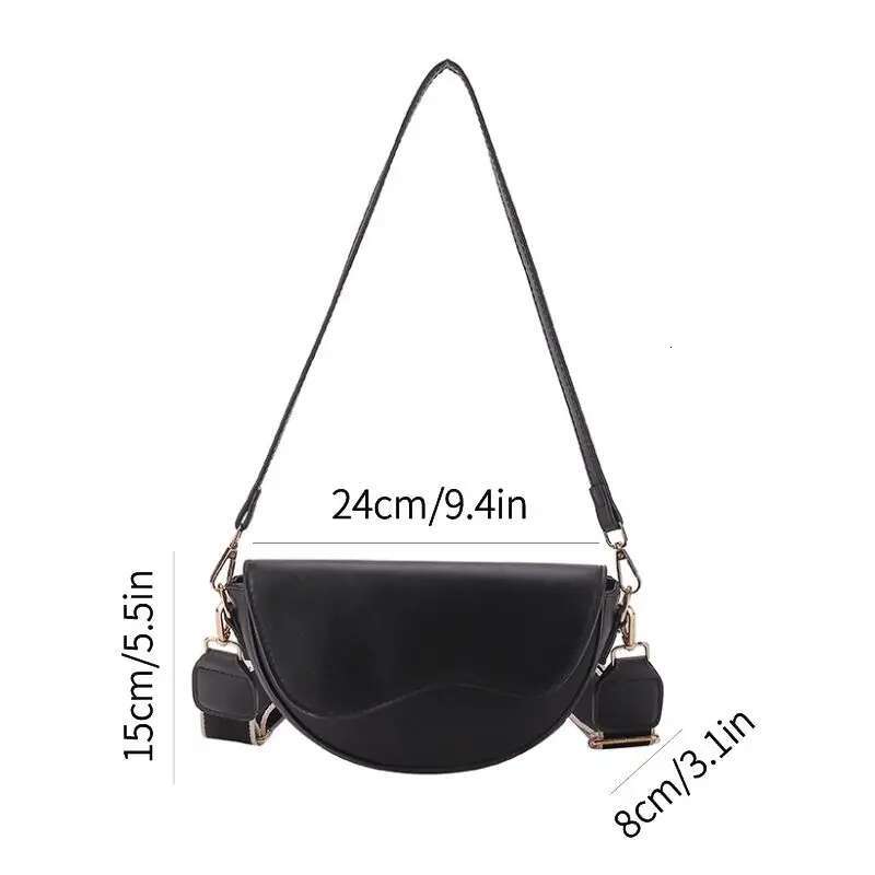 Women's Retro Solid Color Flip Ponytail Saddle Shoulder And Armpit Fashionable Designer Handbag PU Leather Wide Shoulder Strap Crossbody Bag