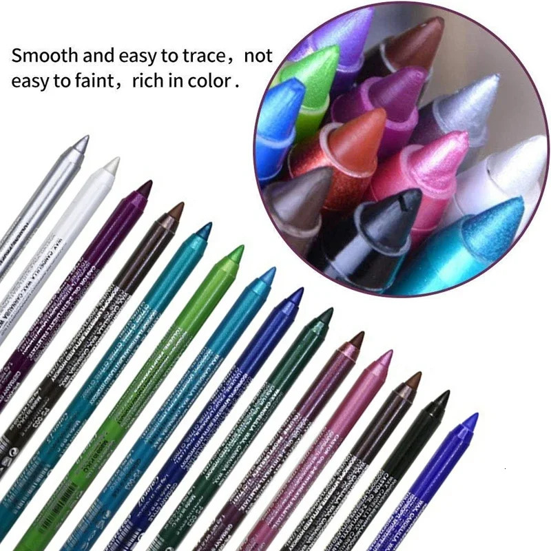 14-Color Eyeliner Pencil Long Lasting Smokey Punk Style Eye Liner Pen Waterproof High Pigmented Pearly Shimmer Eyeshadow Stick 250324