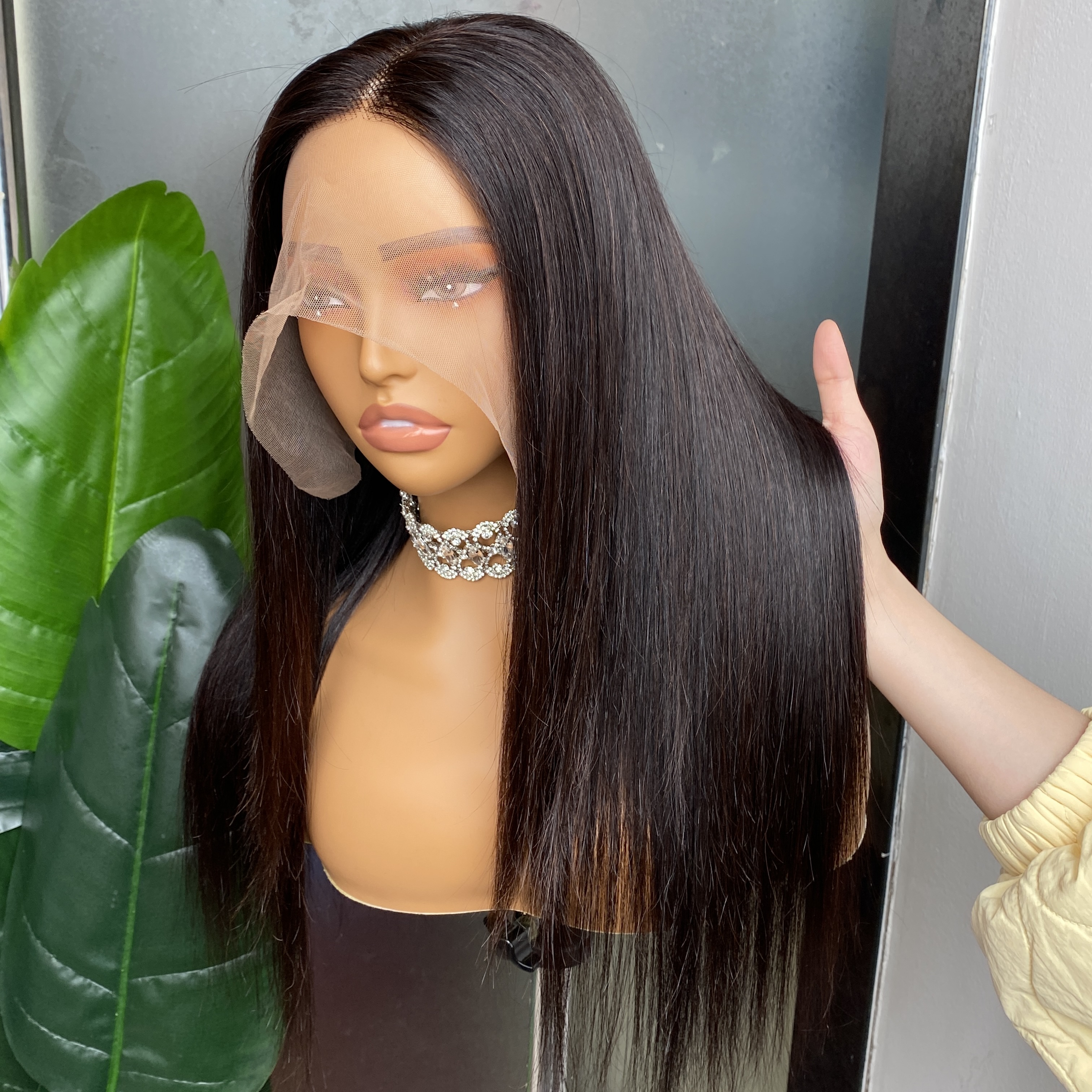 On Sale Malaysian Peruvian Brazilian Natural Black Silky Straight 13x4 Brown Swiss Lace Front Wig 100% Raw Virgin Remy Human Hair