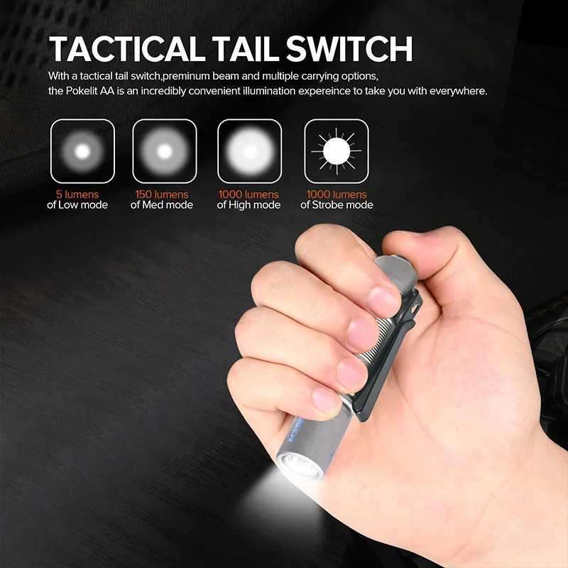 ACEBEAM Pokelit AA Titanium EDC Flash 1000 Lumens 114m 14500 Rechargeable Battery Compact Daily EDC Z250325