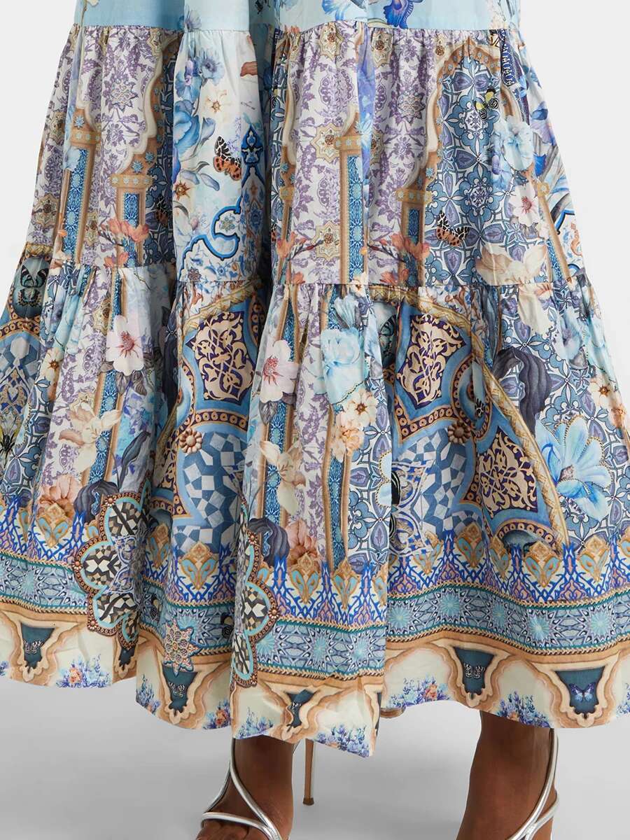 TWOTWINSTYLE Printing Slimming Dresses For Women V Neck Sleeveless High Waist Temperament Dress Female Fashion Style New Clothes