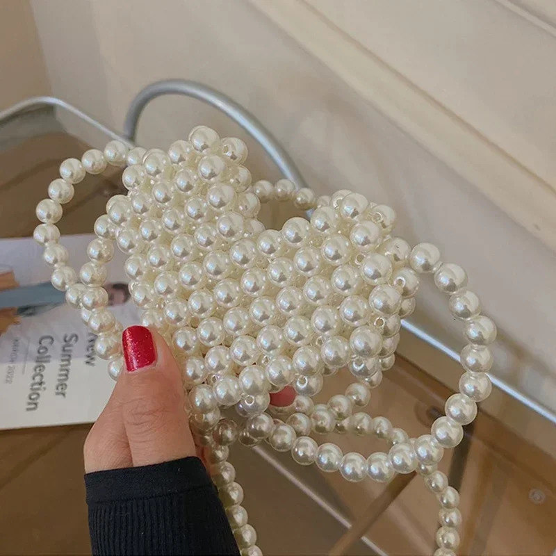 Heart Mini Bags for Women Delicate Pearl Cute Shoulder Crossbody Bag Stylish Versatile Sweet Girls Solid Color Leisure Holiday 250320