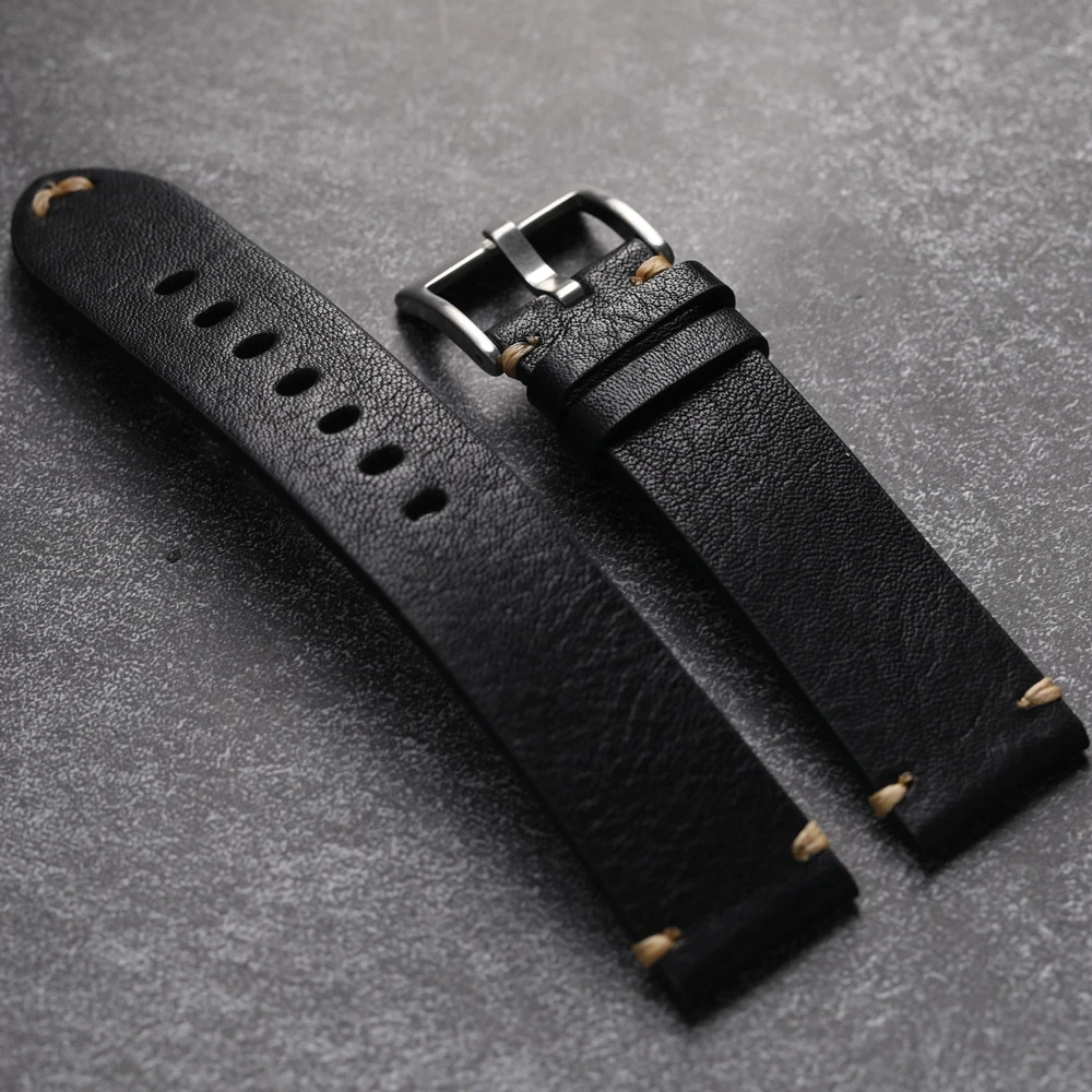 Handmade Head Layer Cowhide Leather Strap 18 19 20 21 22MM Black Brown Maroon Leather Bracelet Retro Style Wear-Resistant Brac 250318