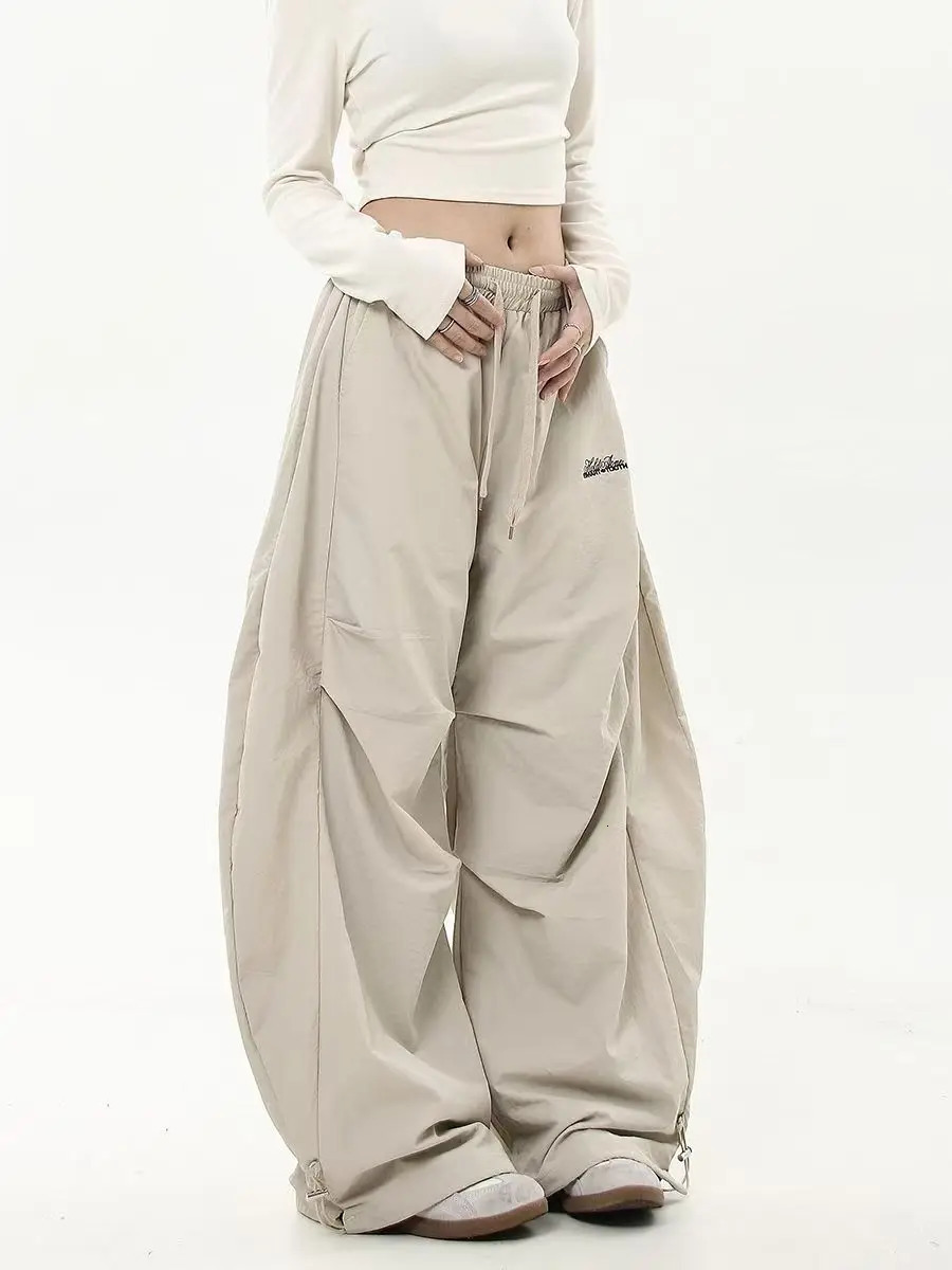 Casual and fashionable sports pants with retro matching oversized womens wide leg low waist handle commodity Y2K hiphop streetwear 250324