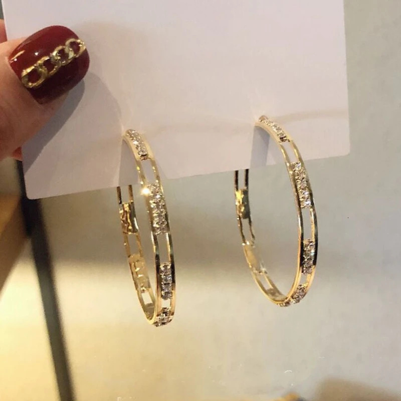 Charm Fashion Gold Geometric Hollow Circular Ring Earrings Stainless Steel Zircon Pendant Party Jewelry Gift 250313