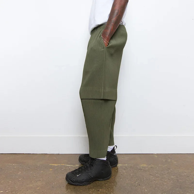 Miyake pleated work pants loose Japanese original solid 2025 spring layered n casual nine minute for men 250322