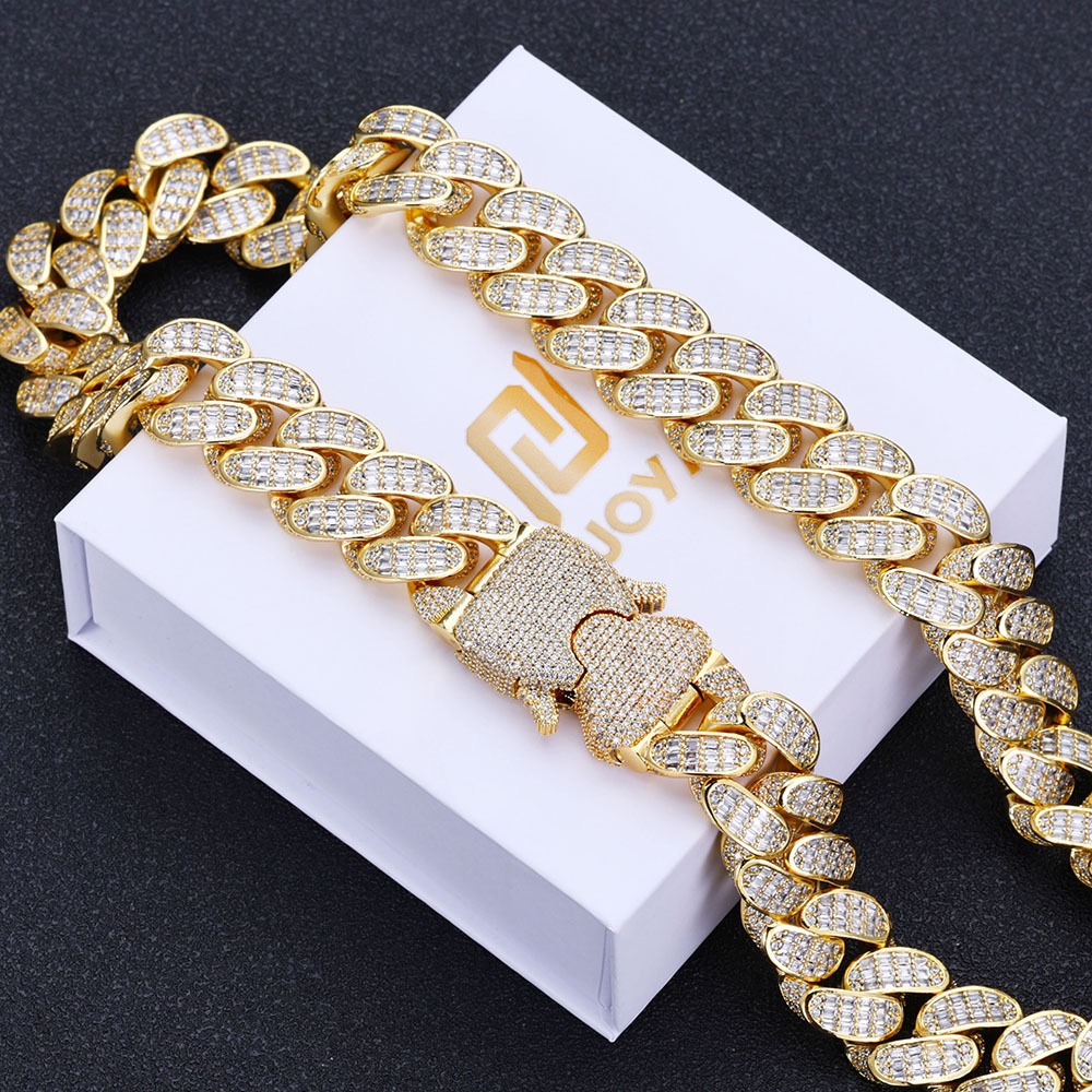 Pass the test 18H mm gold Cuban Chain Choker Miami Cuban Chain Moissanite men's necklace